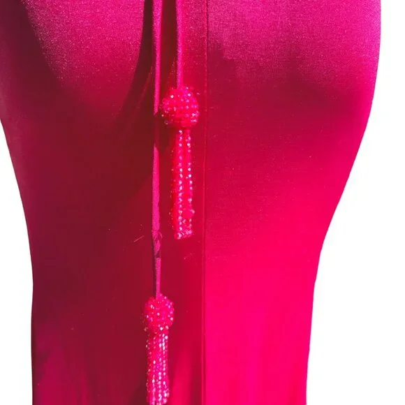 Jovani Shimmer Tassel Tie Open Back High Leg Slit Gown Pink Size 0 NWT